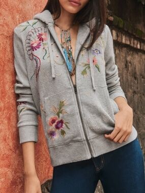 Johnny Was ✨ METALLIC THERMAL ZIP UP HOODIE✨ Size Large - NWOT